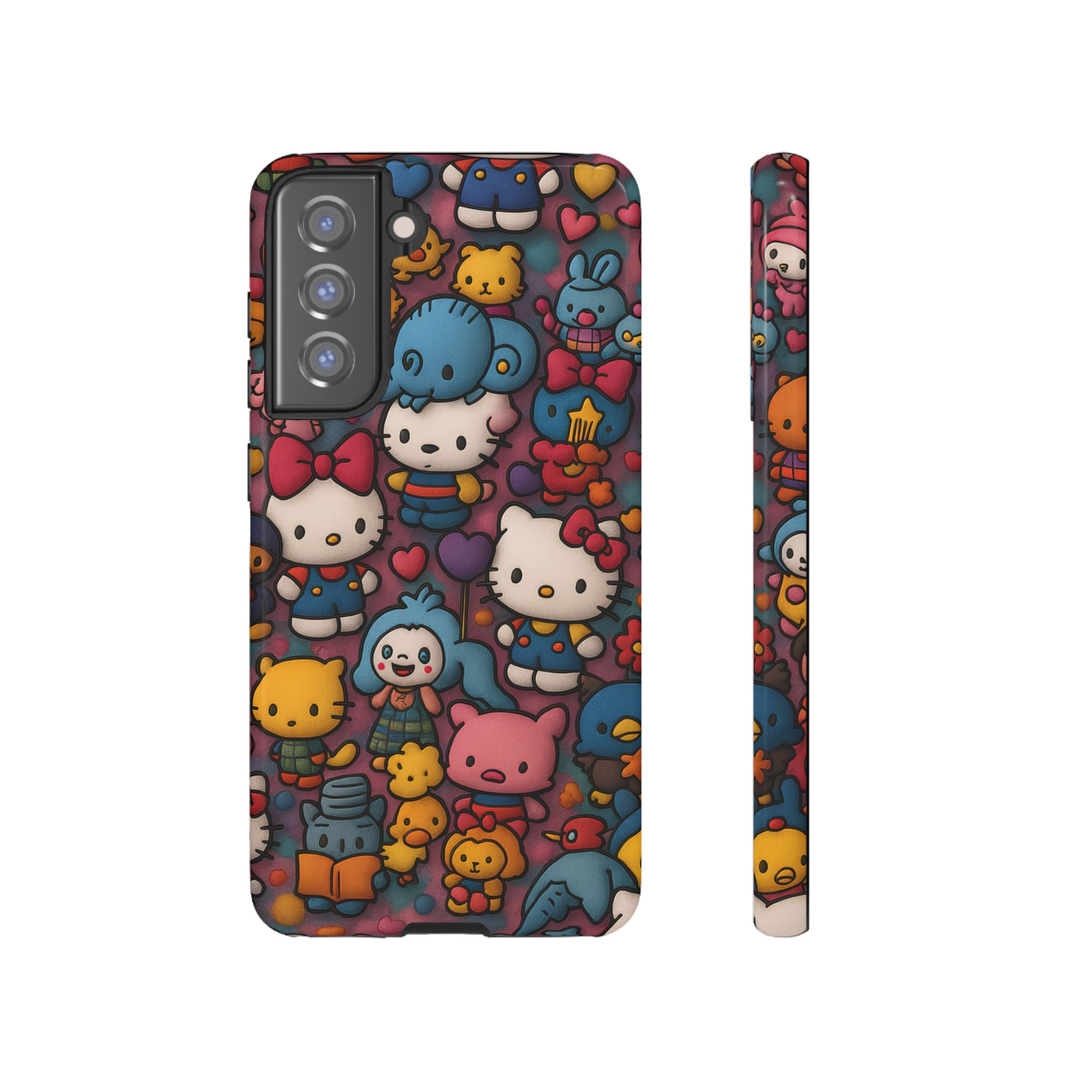 Cute Kawaii Cartoon Phone CaseColorful Hello Kitty Style Collage Cover for iPhone & Samsung