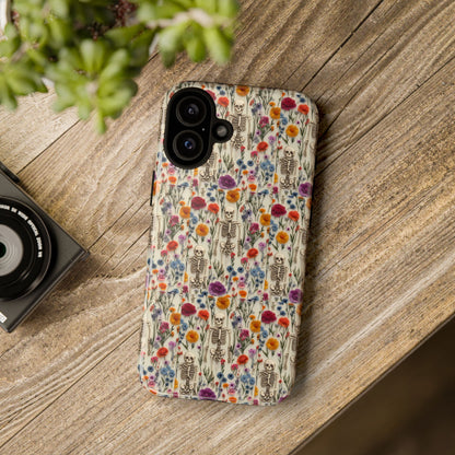 Skeleton Floral Phone Case – Gothic Vintage Botanical Skull Cover for iPhone, Samsung & Pixel Models