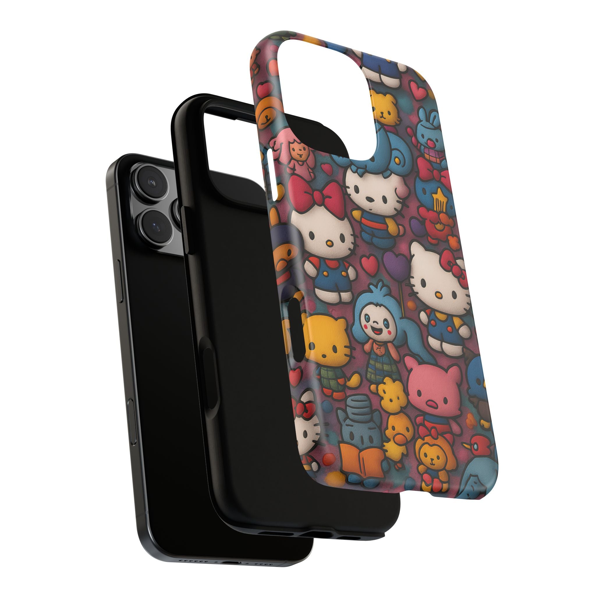 Cute Kawaii Cartoon Phone CaseColorful Hello Kitty Style Collage Cover for iPhone & Samsung
