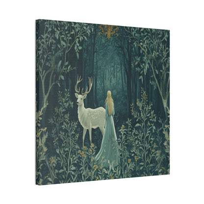 Enchanted Forest Stag & Maiden Canvas Wall Art Mystical Woodland Nature Lover Home Décor