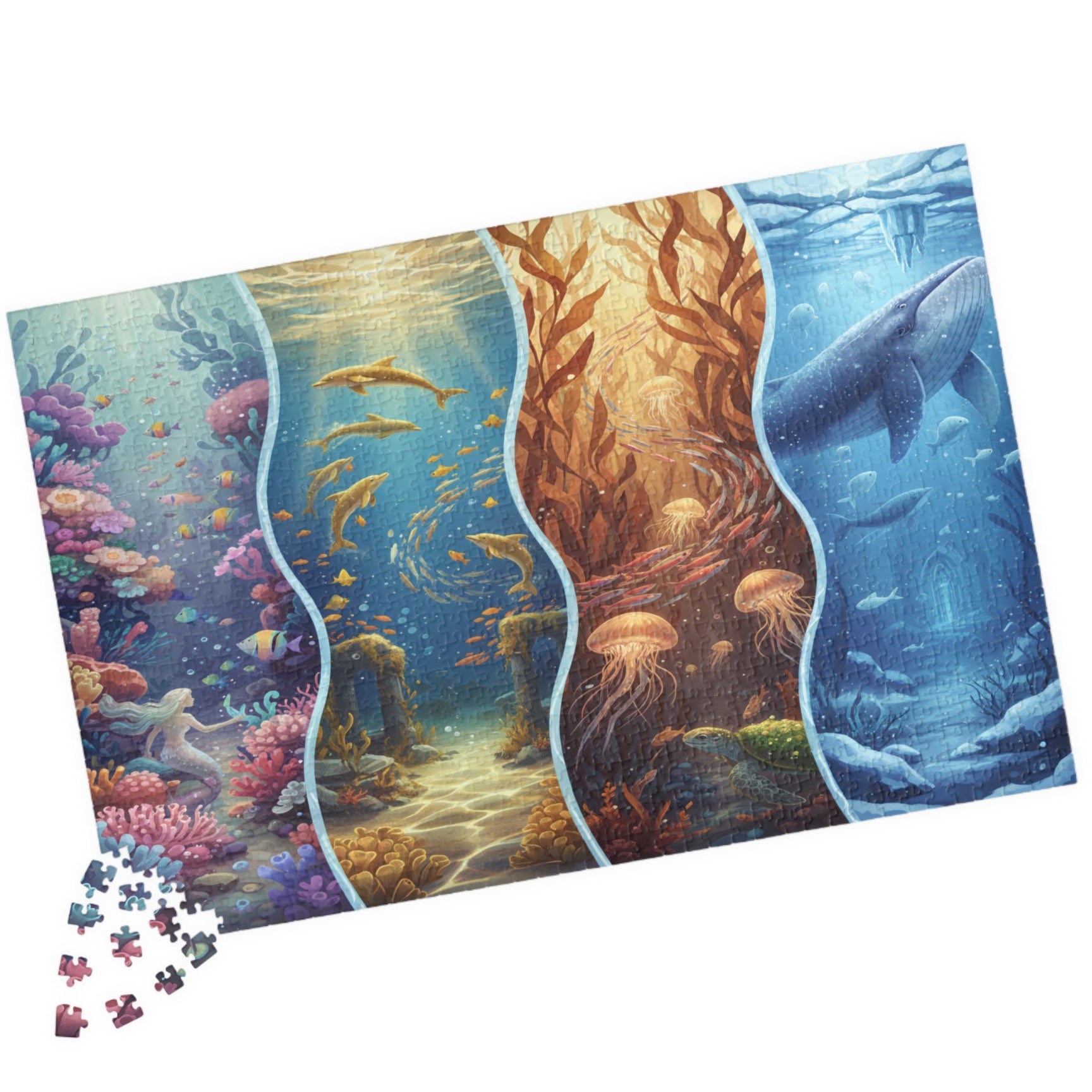 underwater puzzle with jellyfish
