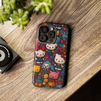 Cute Kawaii Cartoon Phone CaseColorful Hello Kitty Style Collage Cover for iPhone & Samsung