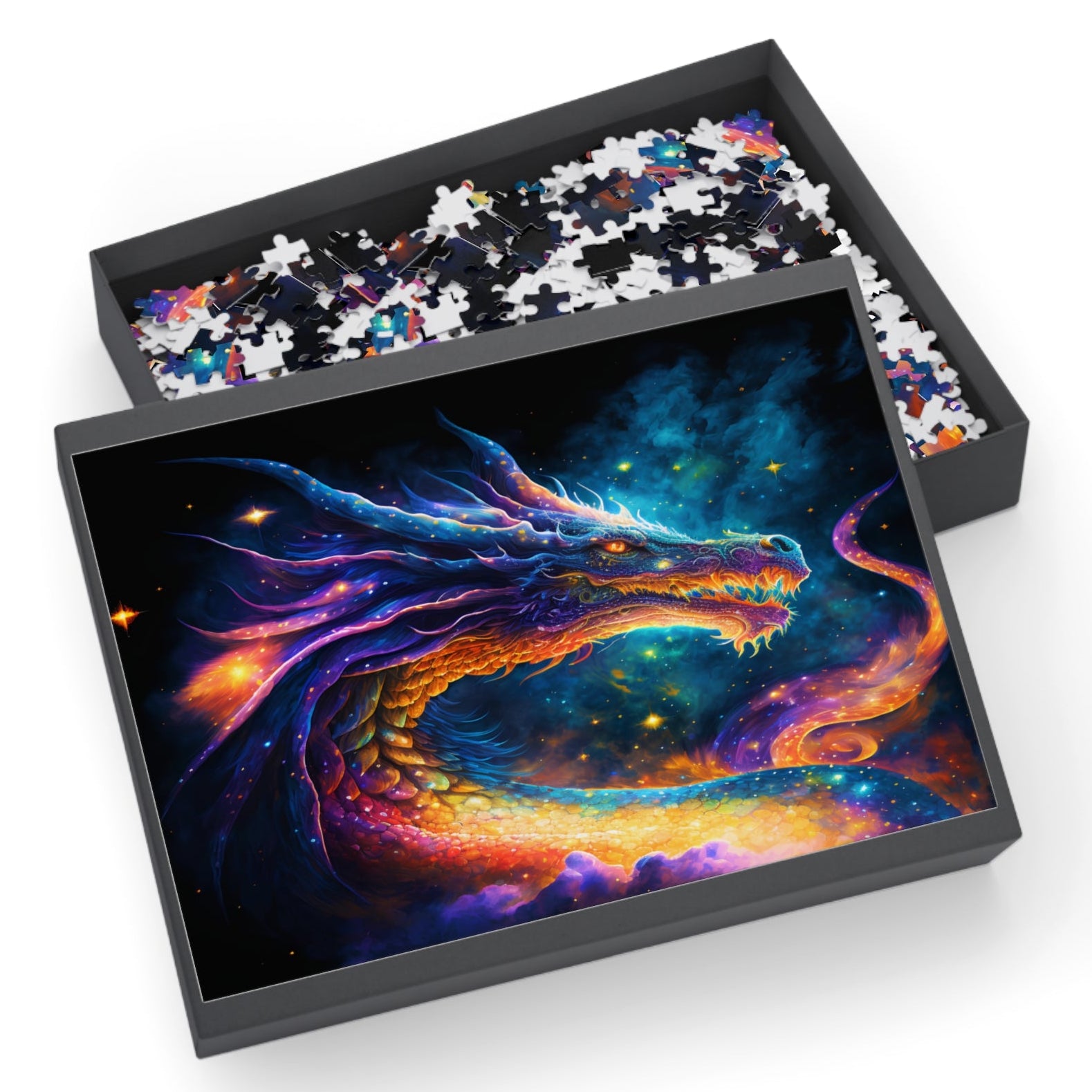 Cosmic Dragon Jigsaw Puzzle  Vibrant Galaxy Fantasy Art for Adults, Mystical Dragon Lover Gift