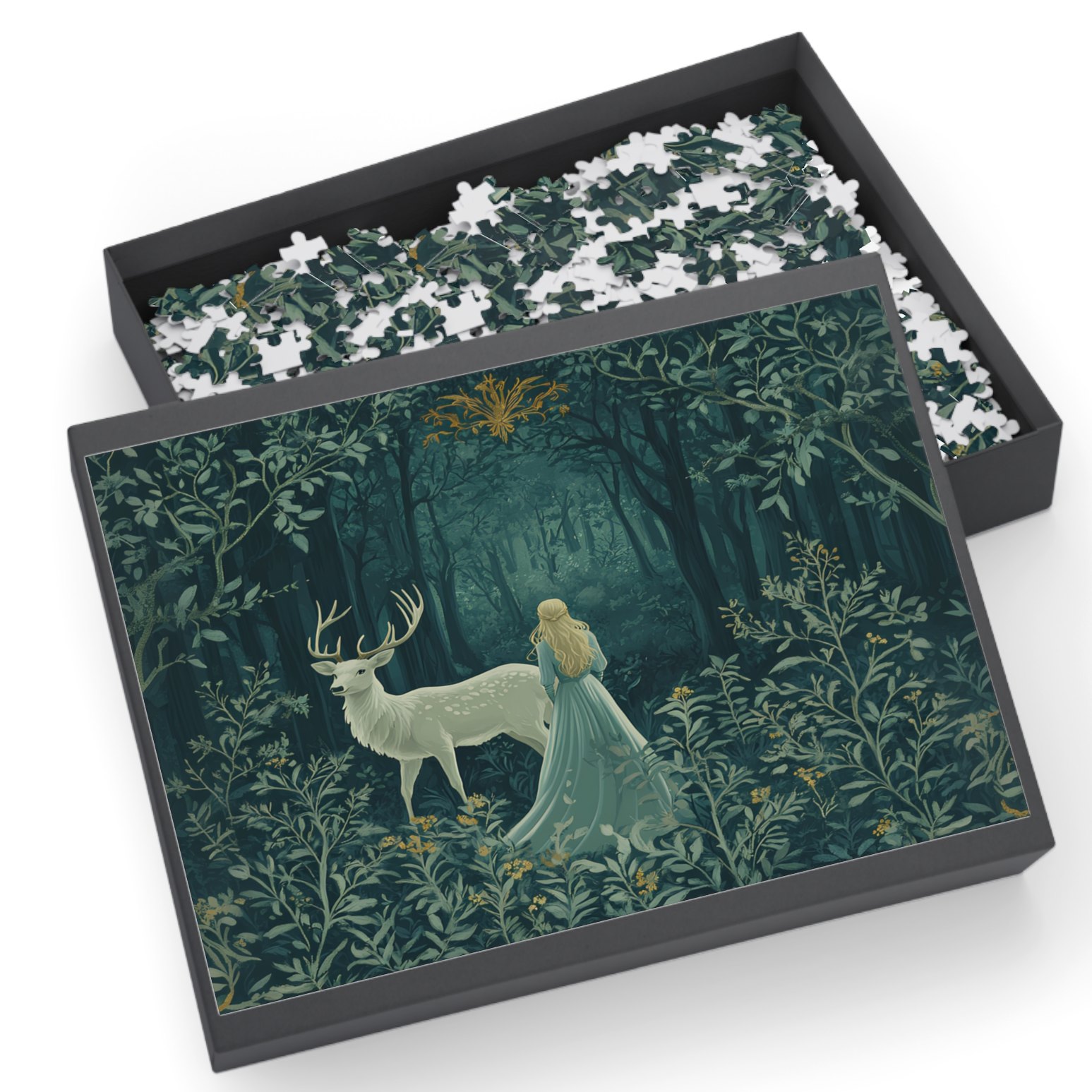 Enchanted Forest Fantasy Puzzle Stag Woman Art | Mystical Fairytale Jigsaw Gift for Adults