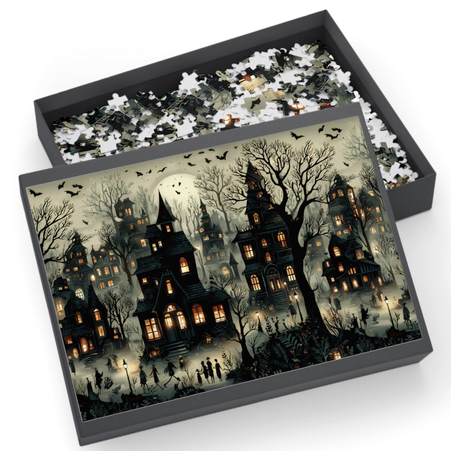 Haunted Halloween Village Puzzle – Spooky Ghost Town Jigsaw for Fall, Cozy Decor & Family Fun