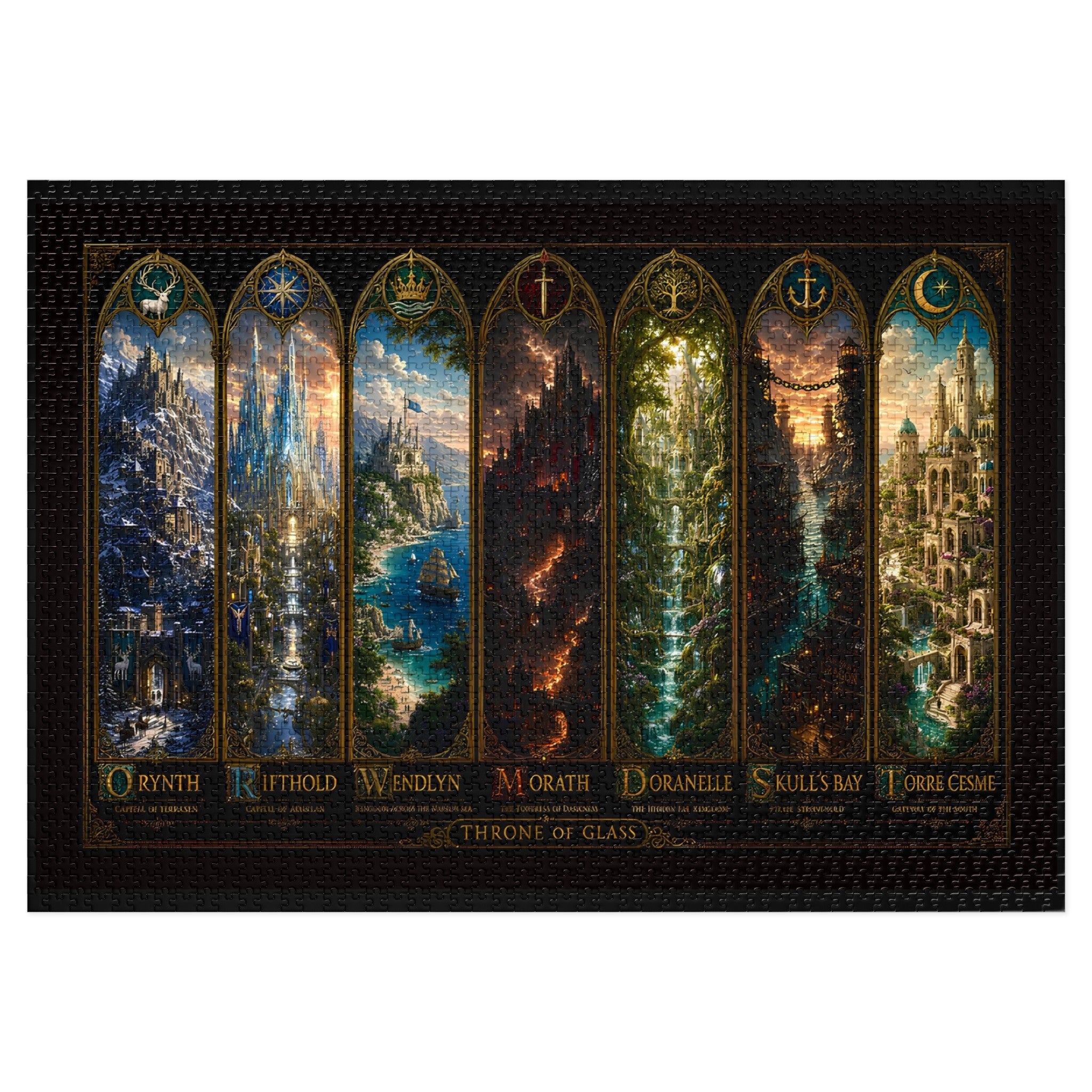 Throne of Glass Fantasy Cities Puzzle | Cozy Bookish Decor Gift for Readers