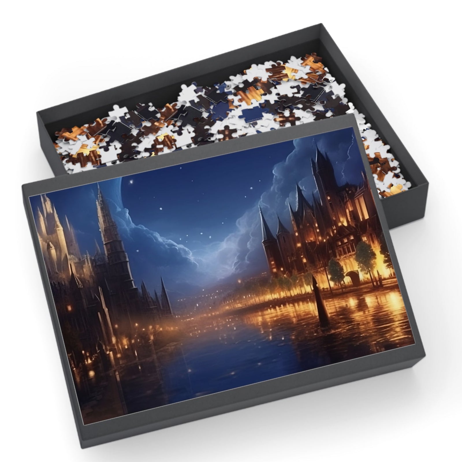 Moonlit Castle City Jigsaw Puzzle Enchanted Night Fantasy Puzzle for Adults & Cozy Gift Idea