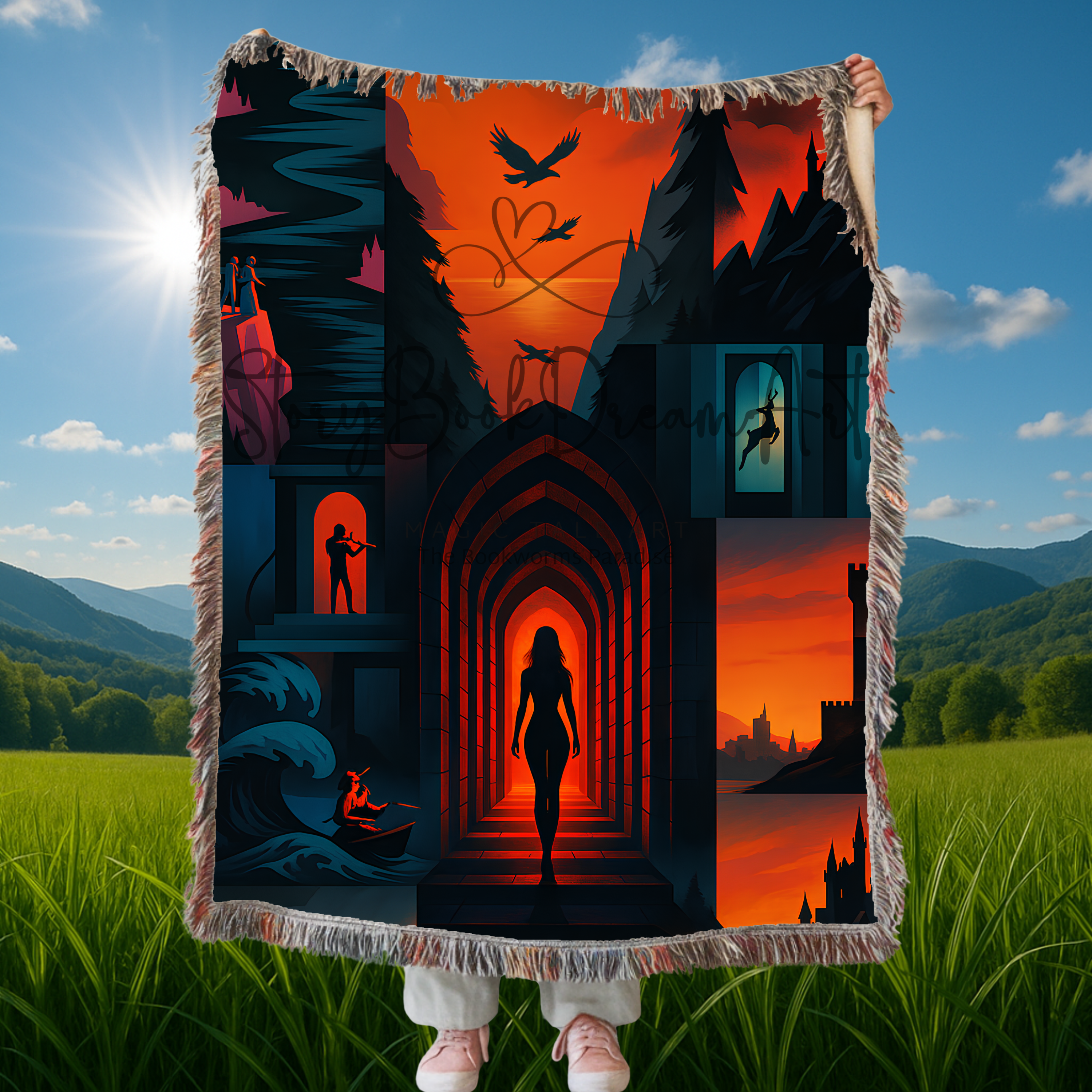Throne of Glass Kingdom of Ash woven blanket, Aelin Galathynius Fireheart tapestry throw, dark academia fantasy fandom blanket