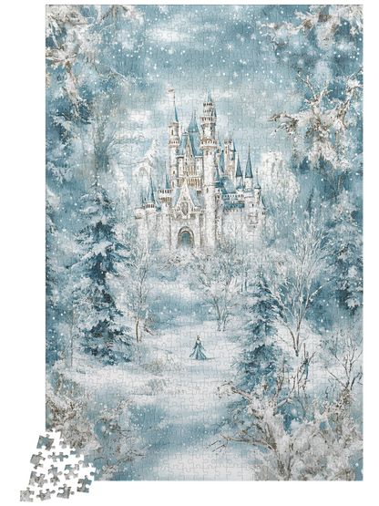 Winter Castle Puzzle – Snowy Fairytale Forest Jigsaw, Fantasy Art Gift for Adults