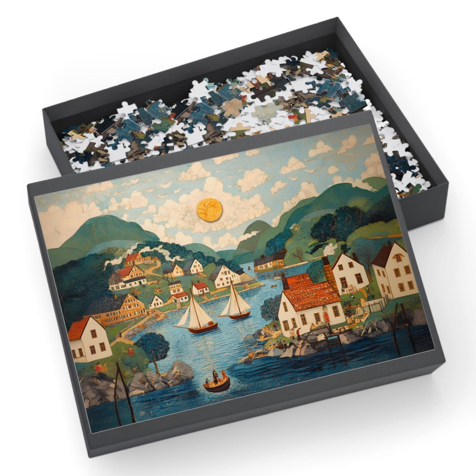 Norwegian Folk Art Puzzle | Nordic Village Jigsaw in William Morris Style | Cozy Scenic Gift for Her or Mom