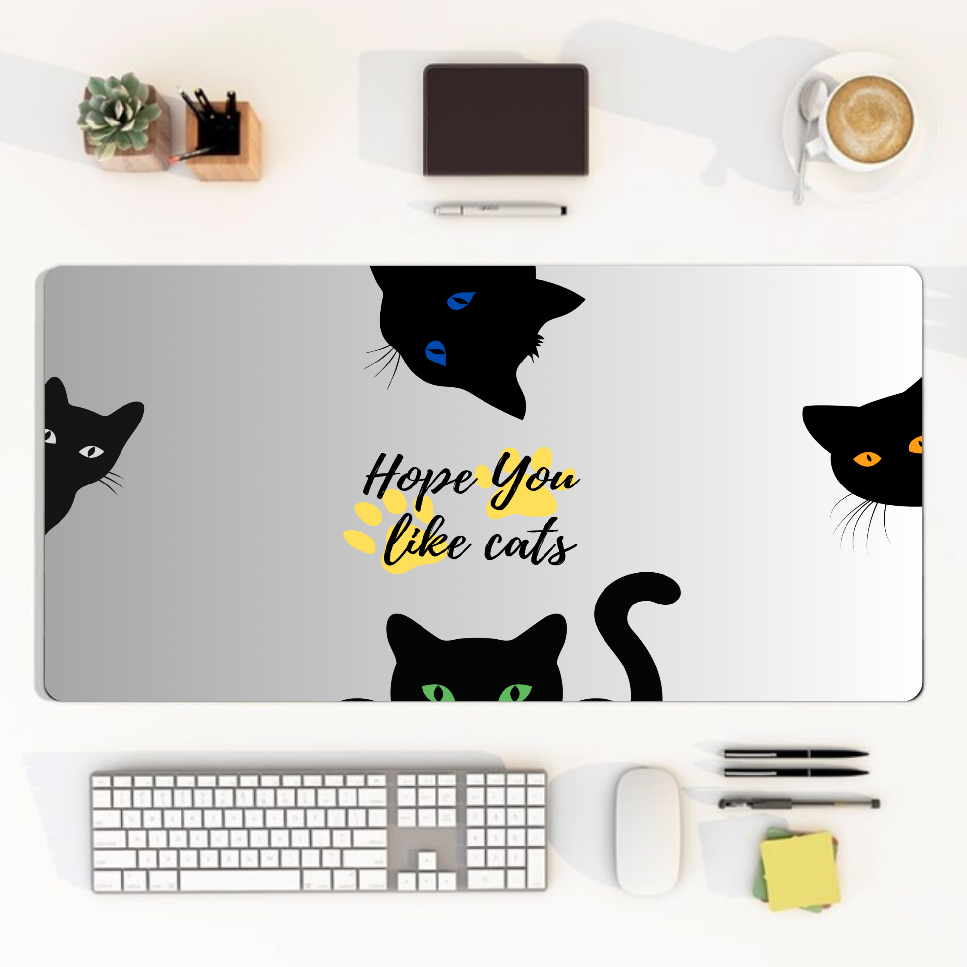 Cat Lovers Desk Mat | Large Gaming Mouse Pad with Cute Black Cat Design | Giftable Office Accessory