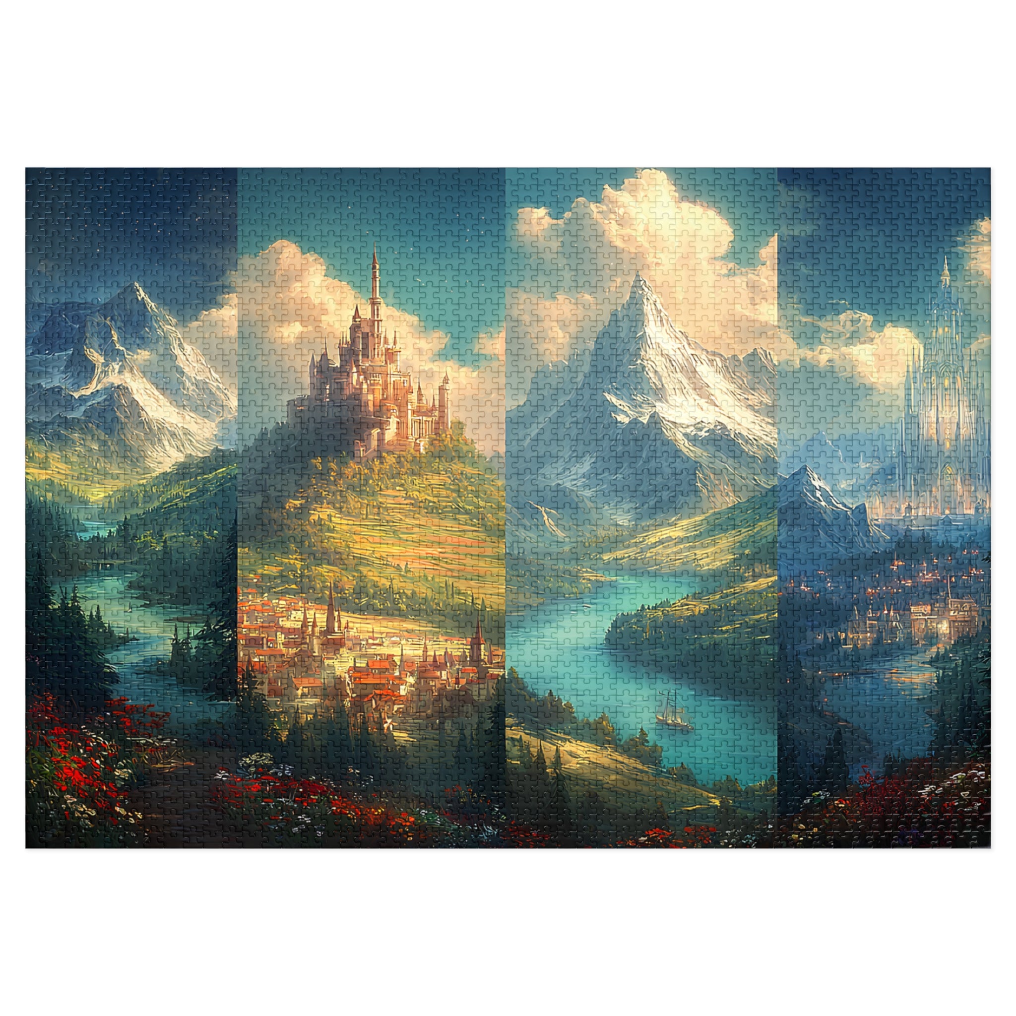 Scenes of Terrasen Fantasy Puzzle | Enchanted Kingdom Castle & Mountain River Jigsaw | Cozy Gift