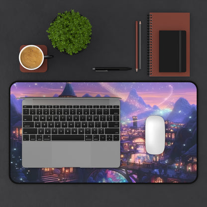 oversized rainbow fantasy desk mat with soft neoprene fabric top