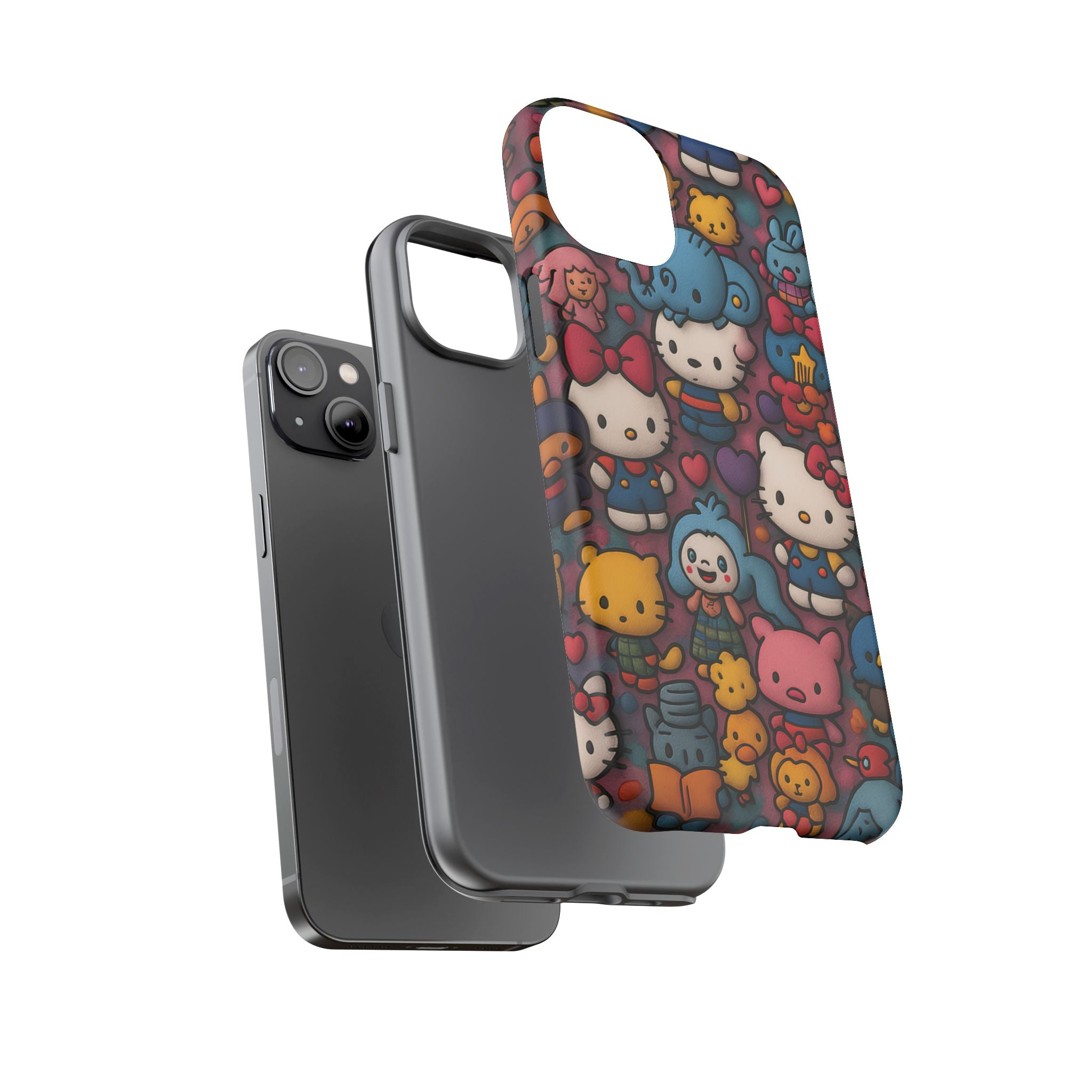 Cute Kawaii Cartoon Phone CaseColorful Hello Kitty Style Collage Cover for iPhone & Samsung