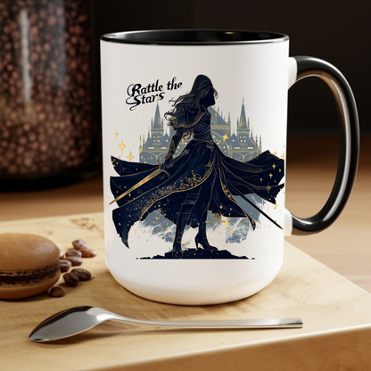 fantasy quote mug on wood table, aelin galathynius inspired coffee cup, rattle the stars ceramic mug