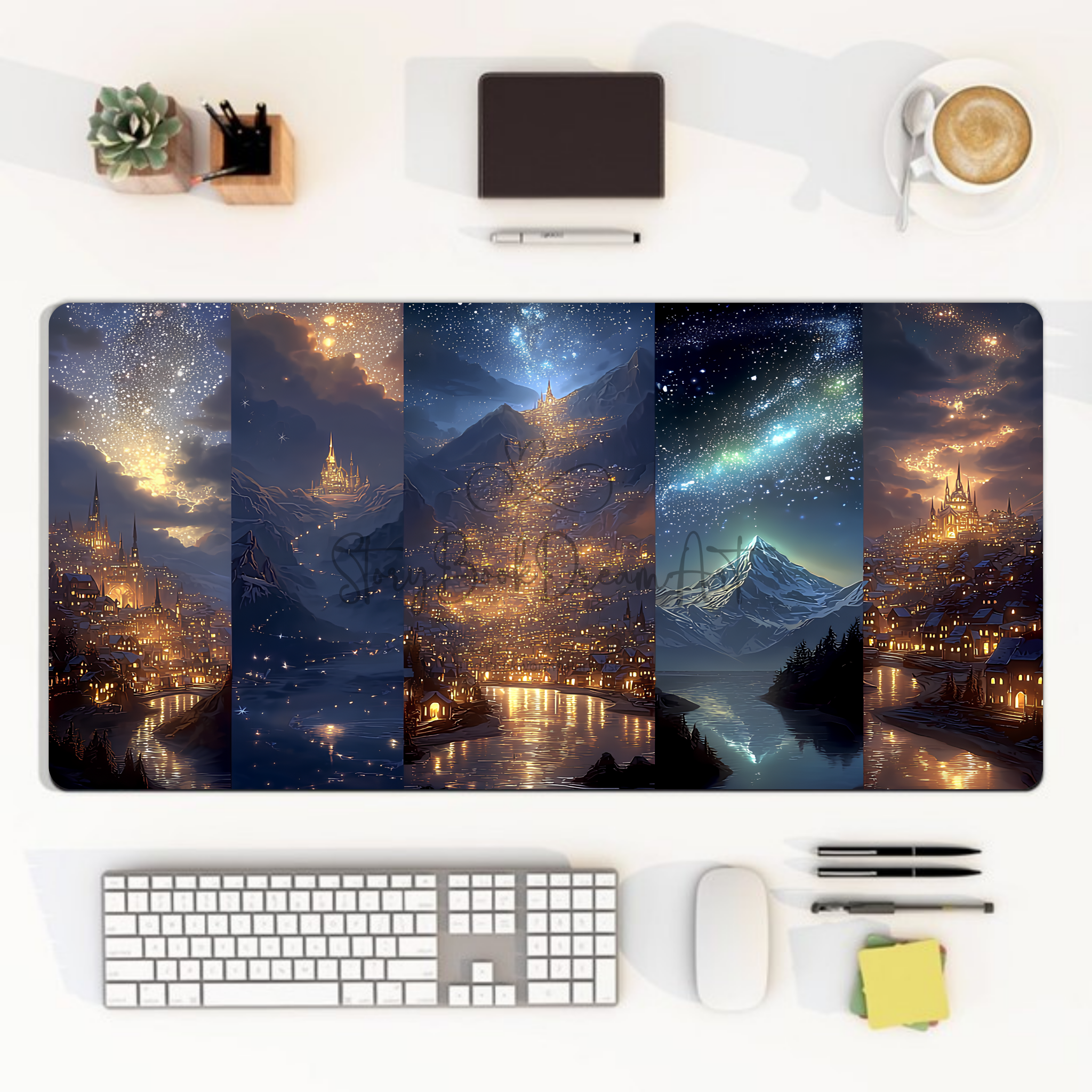 Scenes of Velaris Desk Mat | Fantasy Starry City Nightscape Gaming Mouse Pad Bookish Desk Decor