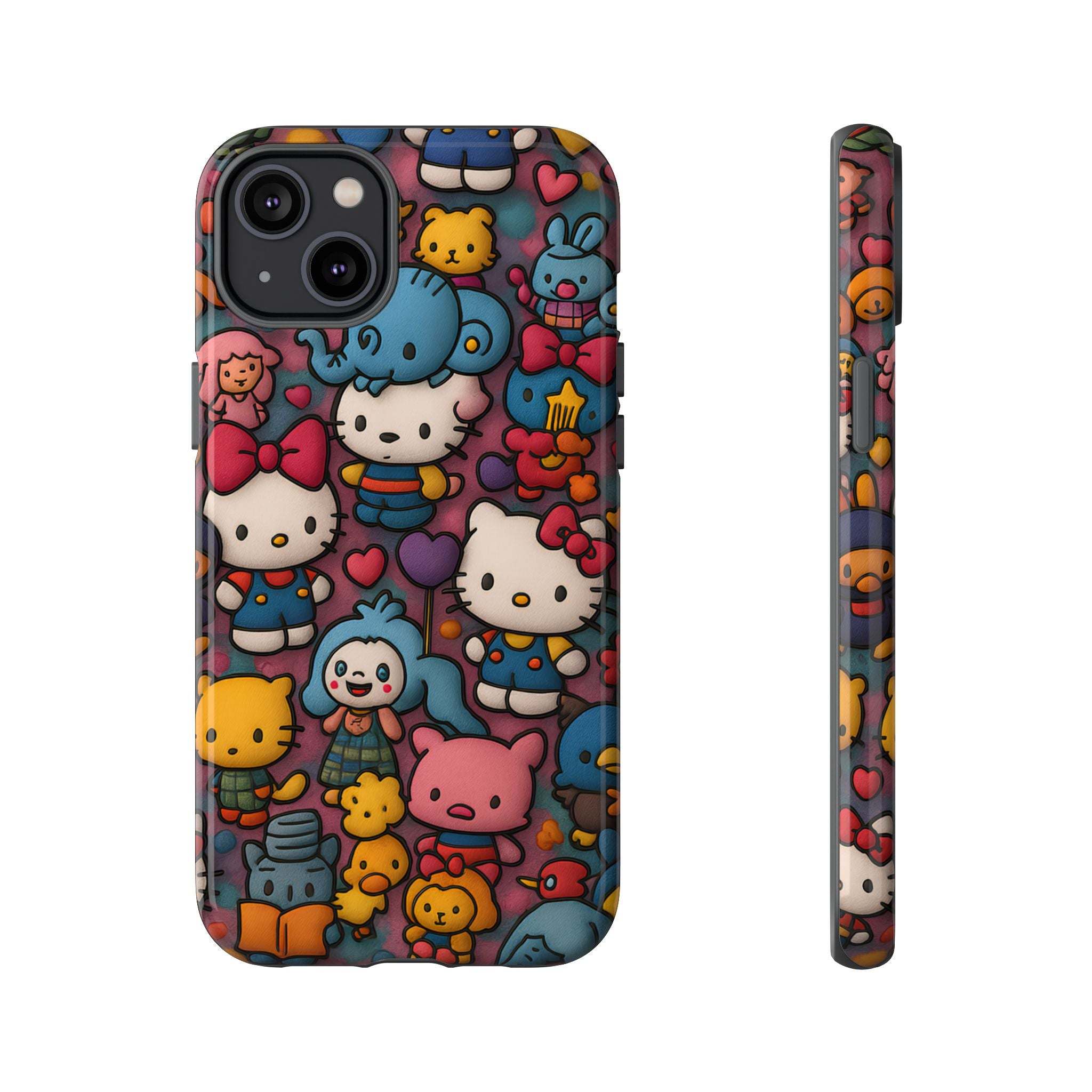 Cute Kawaii Cartoon Phone CaseColorful Hello Kitty Style Collage Cover for iPhone & Samsung