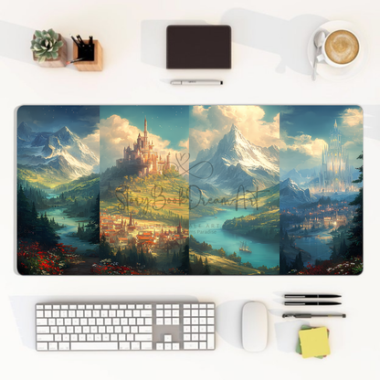 fantasy castle desk mat for readers, large gaming mouse pad with dreamy landscape