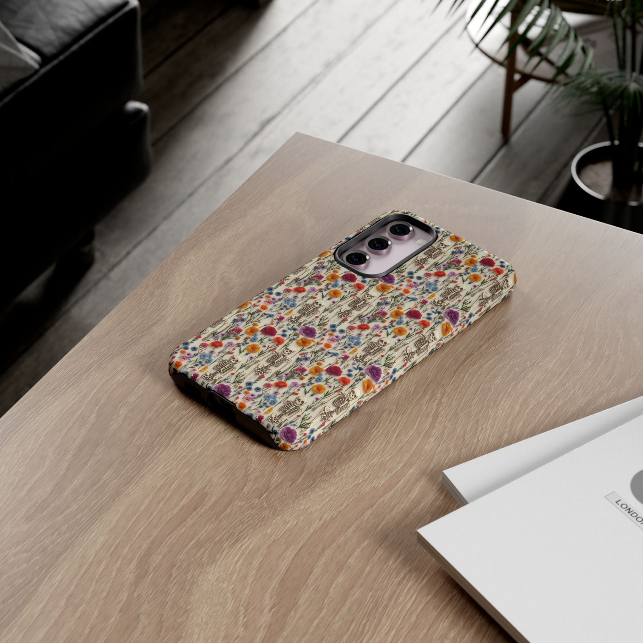 Skeleton Floral Phone Case – Gothic Vintage Botanical Skull Cover for iPhone, Samsung & Pixel Models