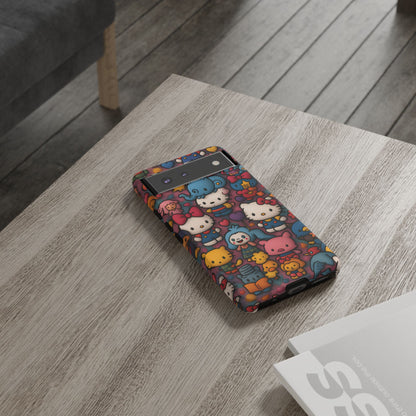 Cute Kawaii Cartoon Phone CaseColorful Hello Kitty Style Collage Cover for iPhone & Samsung
