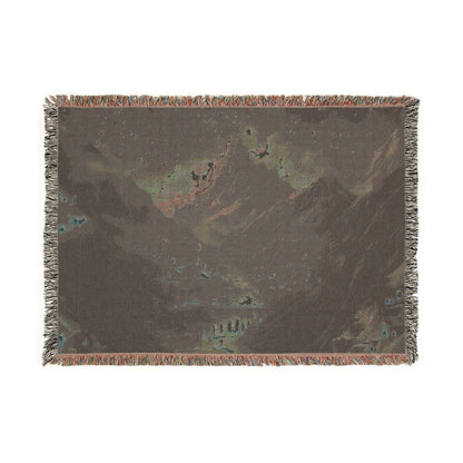 Starry mountain fantasy woven blanket with galaxy night sky tapestry design