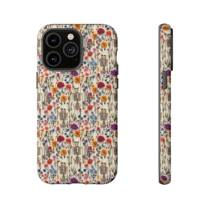 Skeleton Floral Phone Case – Gothic Vintage Botanical Skull Cover for iPhone, Samsung & Pixel Models