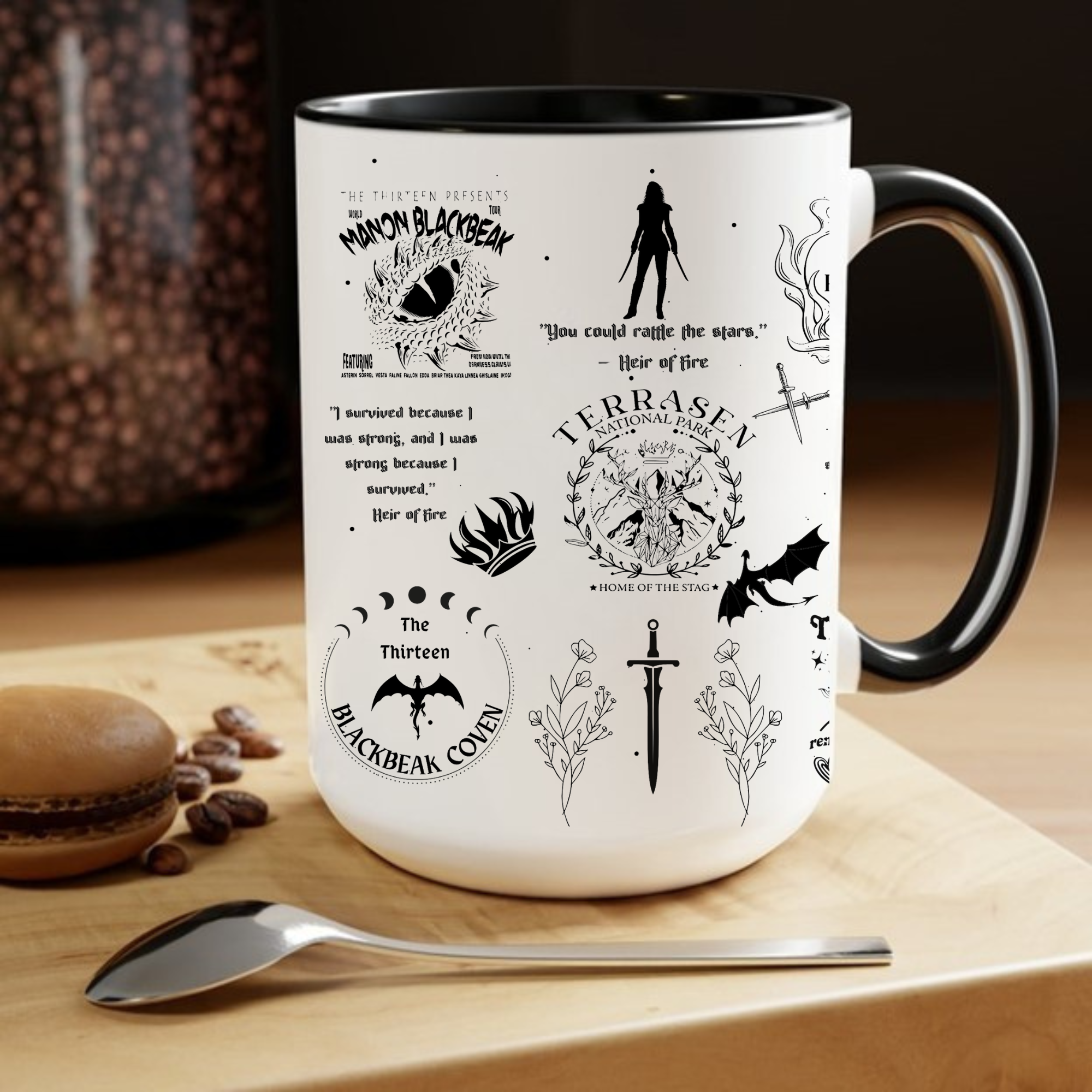 TOG Chaos Mug 15oz blk accent | Throne of Glass Mug for Book Lovers | Aelin Galathynius Fantasy Gift