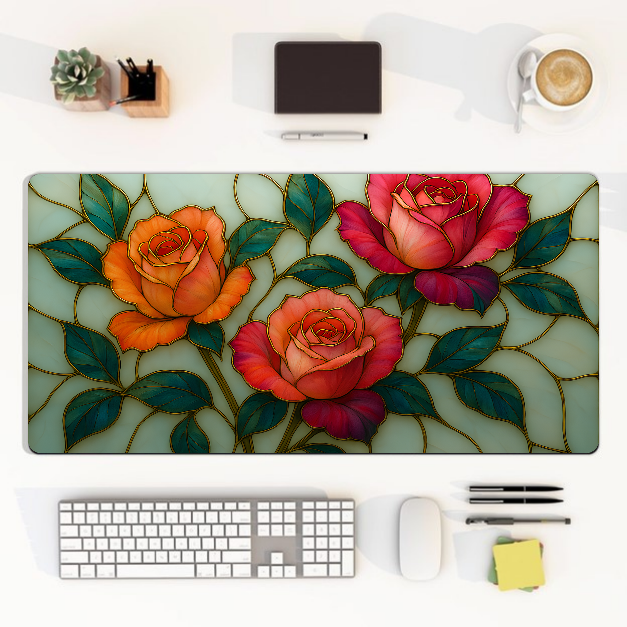 wildflower desk mat mousepad, floral stained glass desk mat