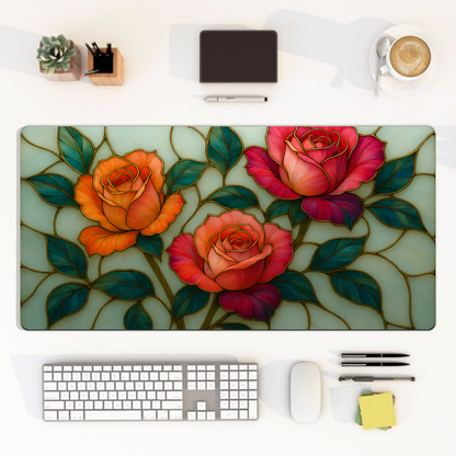 wildflower desk mat mousepad, floral stained glass desk mat