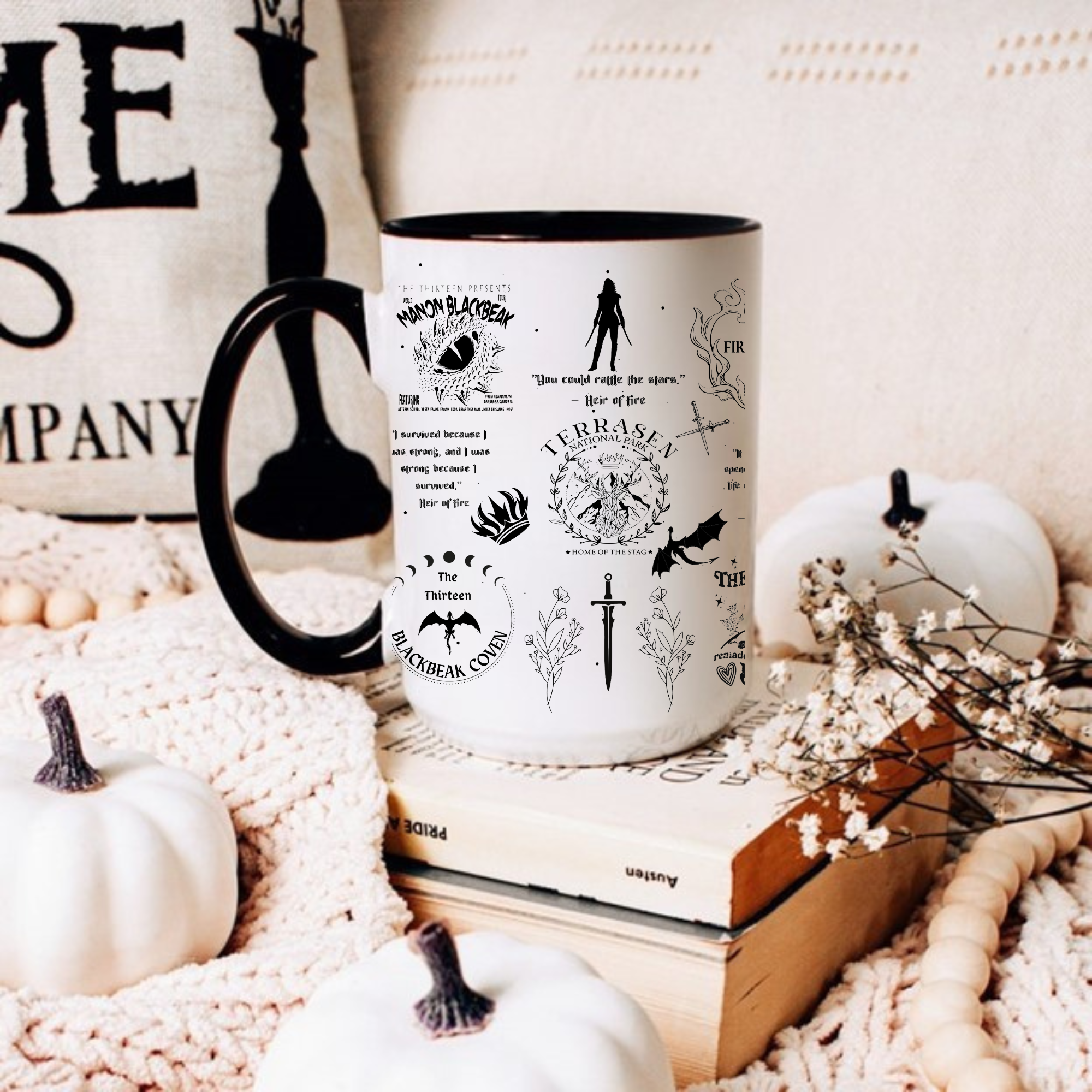 TOG Chaos Mug 15oz blk accent | Throne of Glass Mug for Book Lovers | Aelin Galathynius Fantasy Gift