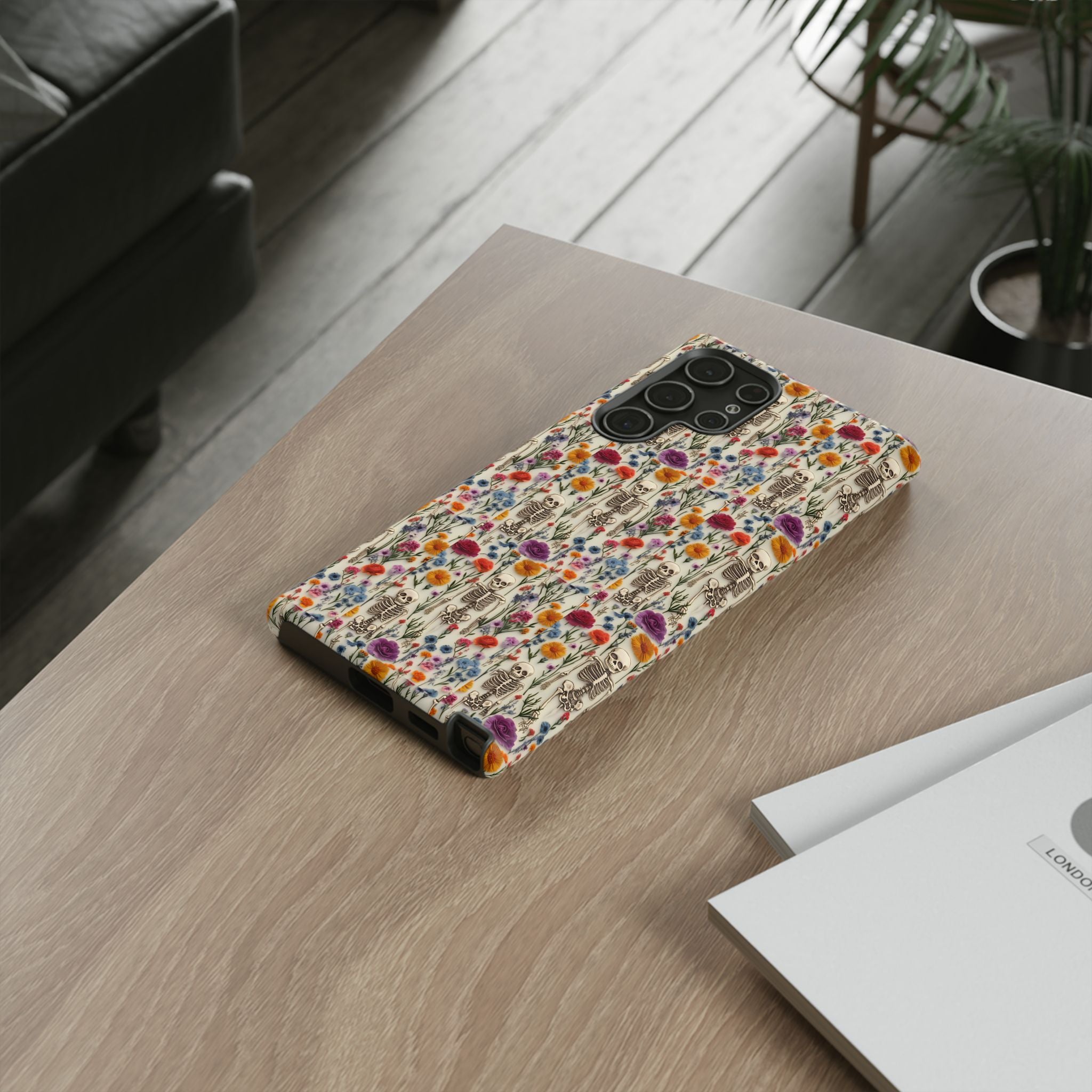 Skeleton Floral Phone Case – Gothic Vintage Botanical Skull Cover for iPhone, Samsung & Pixel Models