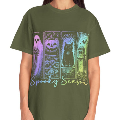Spooky Season Halloween Shirt for Women Ghost Cat Pumpkin Tee – Cute Fall Aesthetic Witchy Graphic T-Shirt
