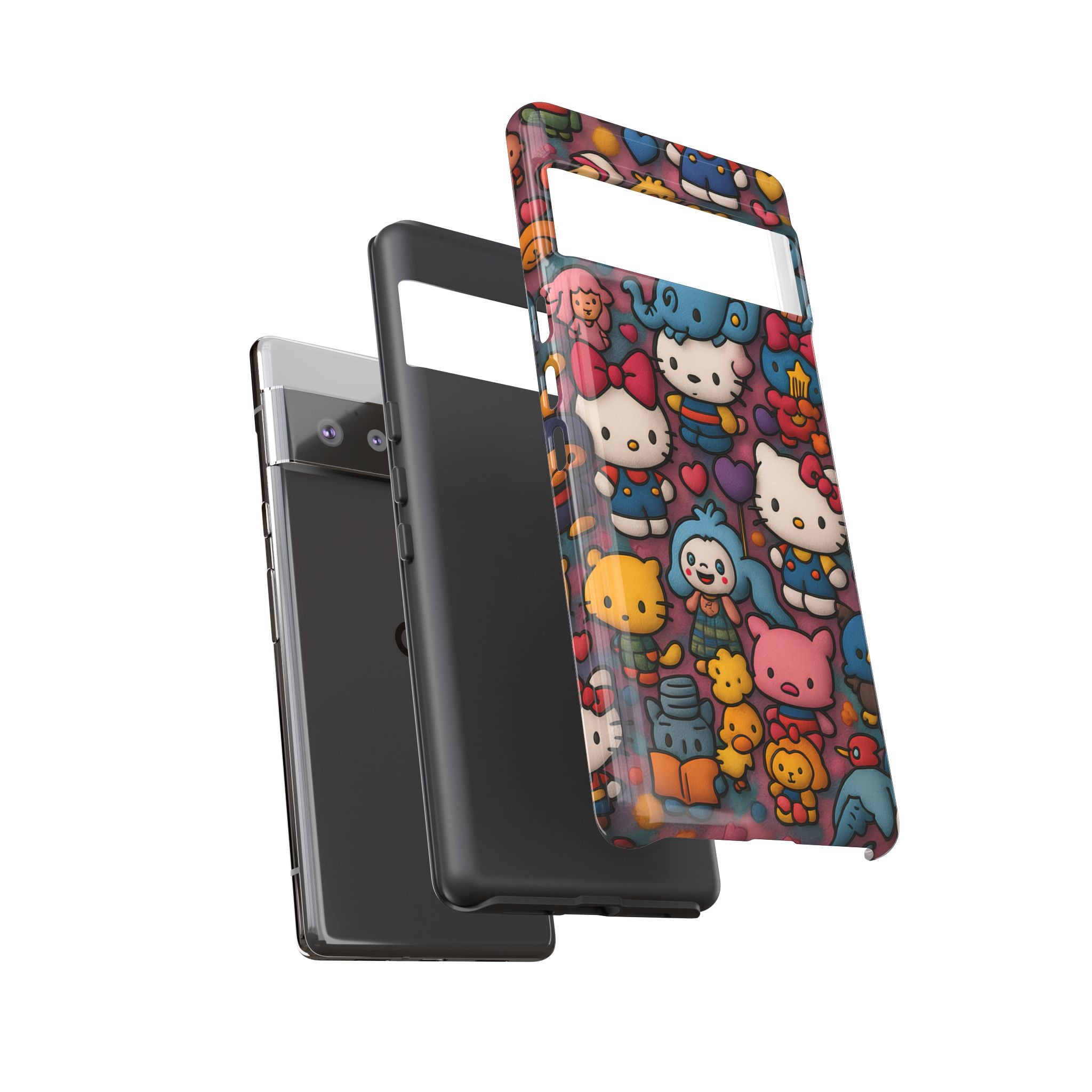 Cute Kawaii Cartoon Phone CaseColorful Hello Kitty Style Collage Cover for iPhone & Samsung