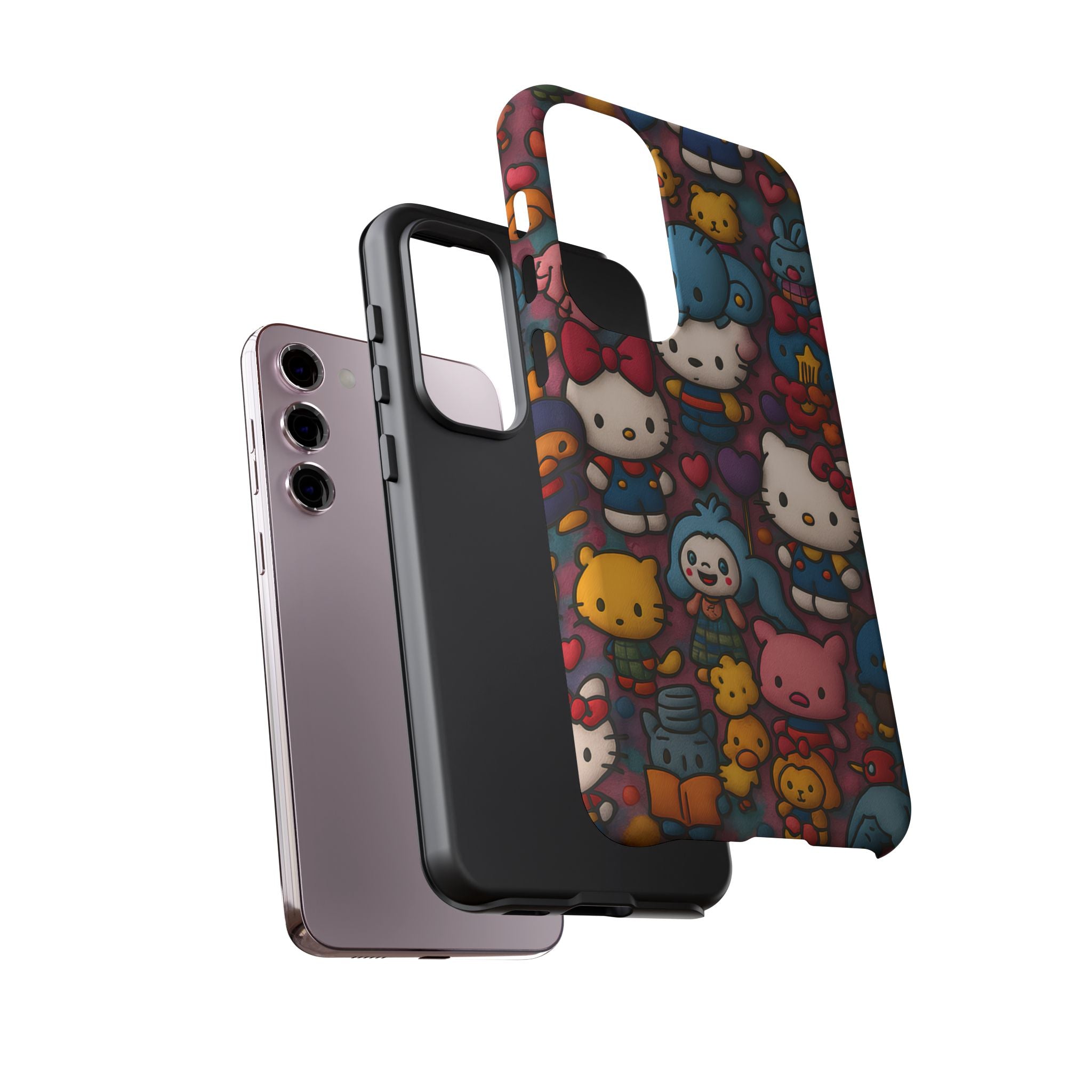 Cute Kawaii Cartoon Phone CaseColorful Hello Kitty Style Collage Cover for iPhone & Samsung