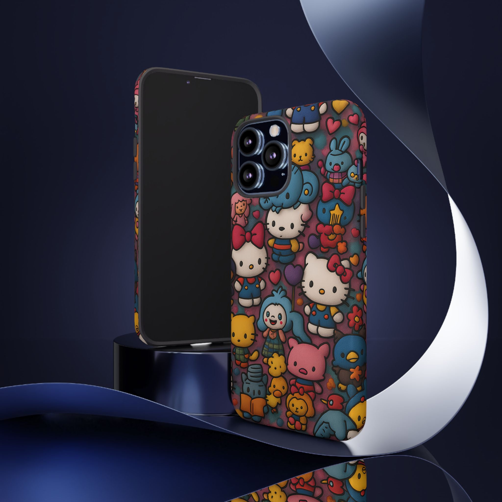Cute Kawaii Cartoon Phone CaseColorful Hello Kitty Style Collage Cover for iPhone & Samsung