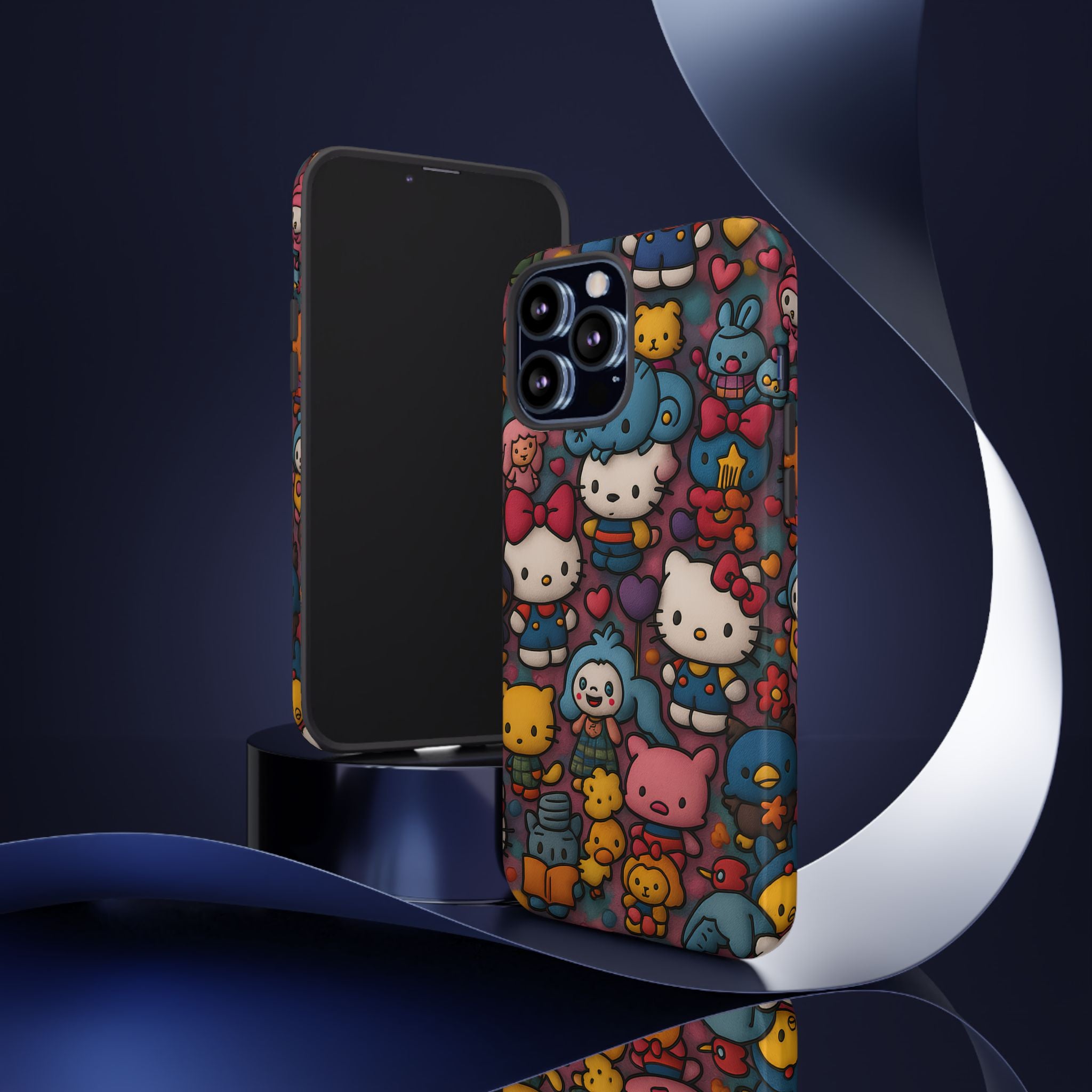 Cute Kawaii Cartoon Phone CaseColorful Hello Kitty Style Collage Cover for iPhone & Samsung