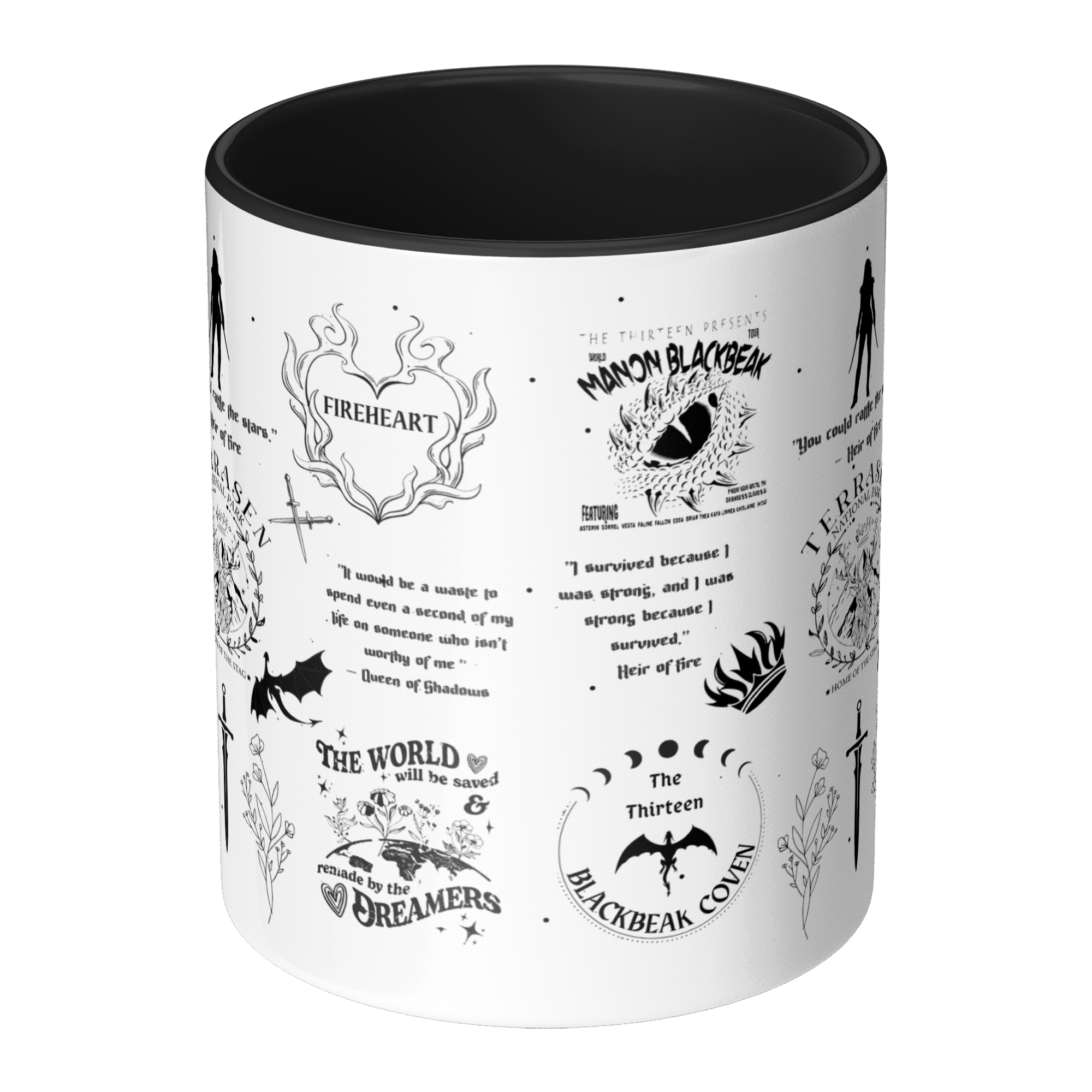 TOG Chaos Mug 15oz blk accent | Throne of Glass Mug for Book Lovers | Aelin Galathynius Fantasy Gift