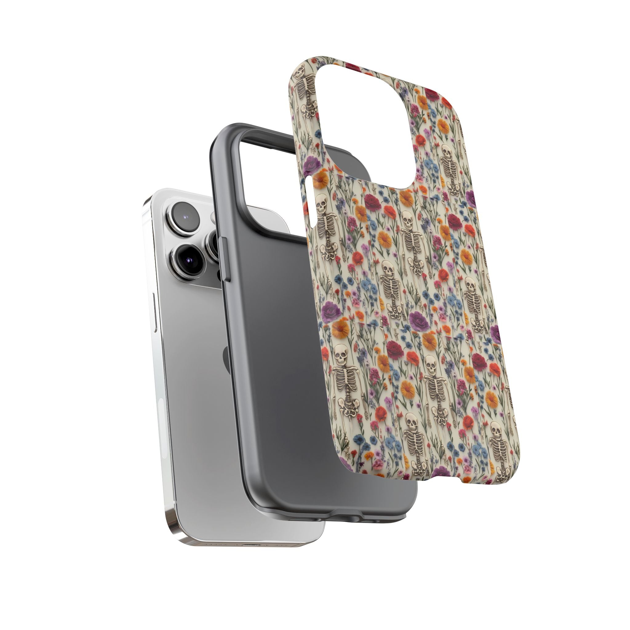 Skeleton Floral Phone Case – Gothic Vintage Botanical Skull Cover for iPhone, Samsung & Pixel Models