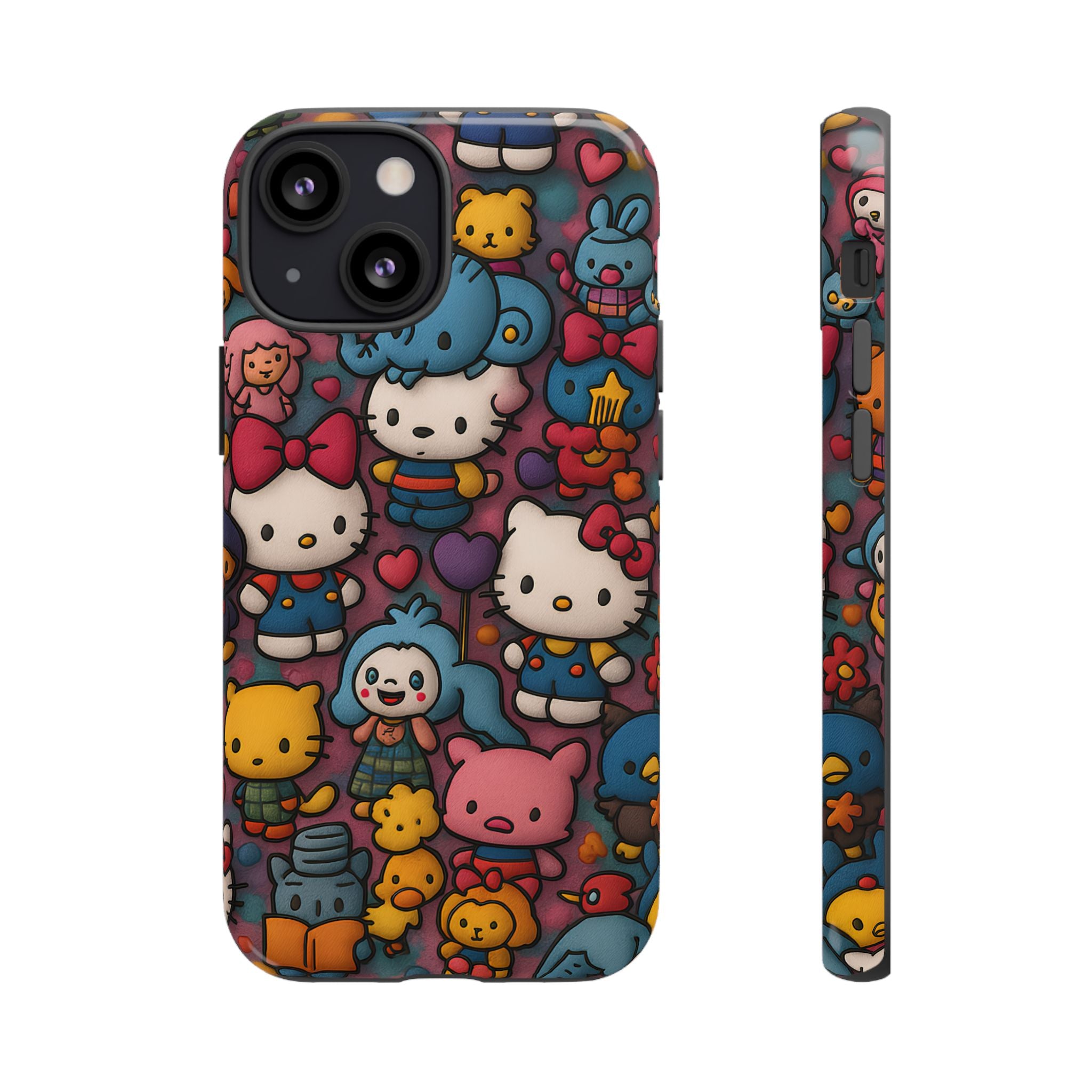 Cute Kawaii Cartoon Phone CaseColorful Hello Kitty Style Collage Cover for iPhone & Samsung