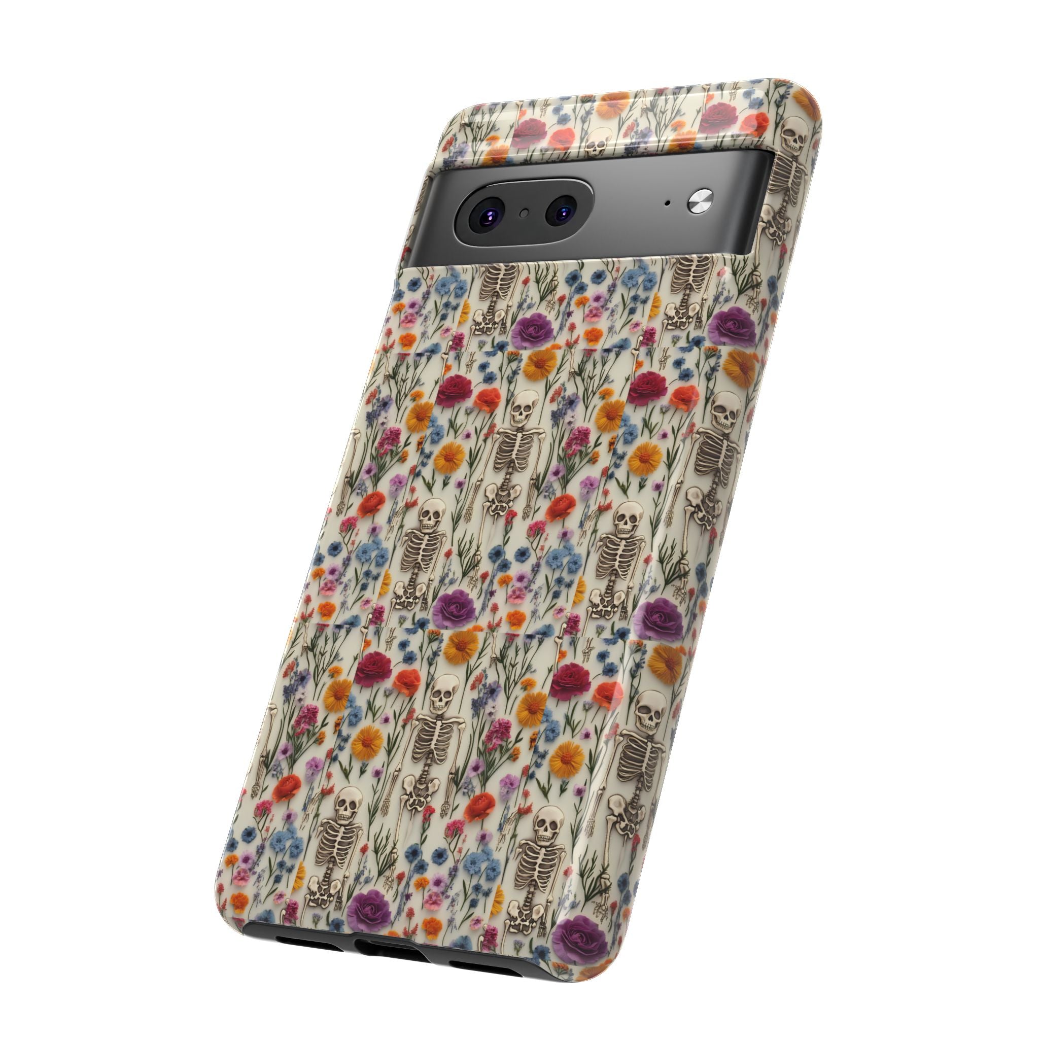 Skeleton Floral Phone Case – Gothic Vintage Botanical Skull Cover for iPhone, Samsung & Pixel Models