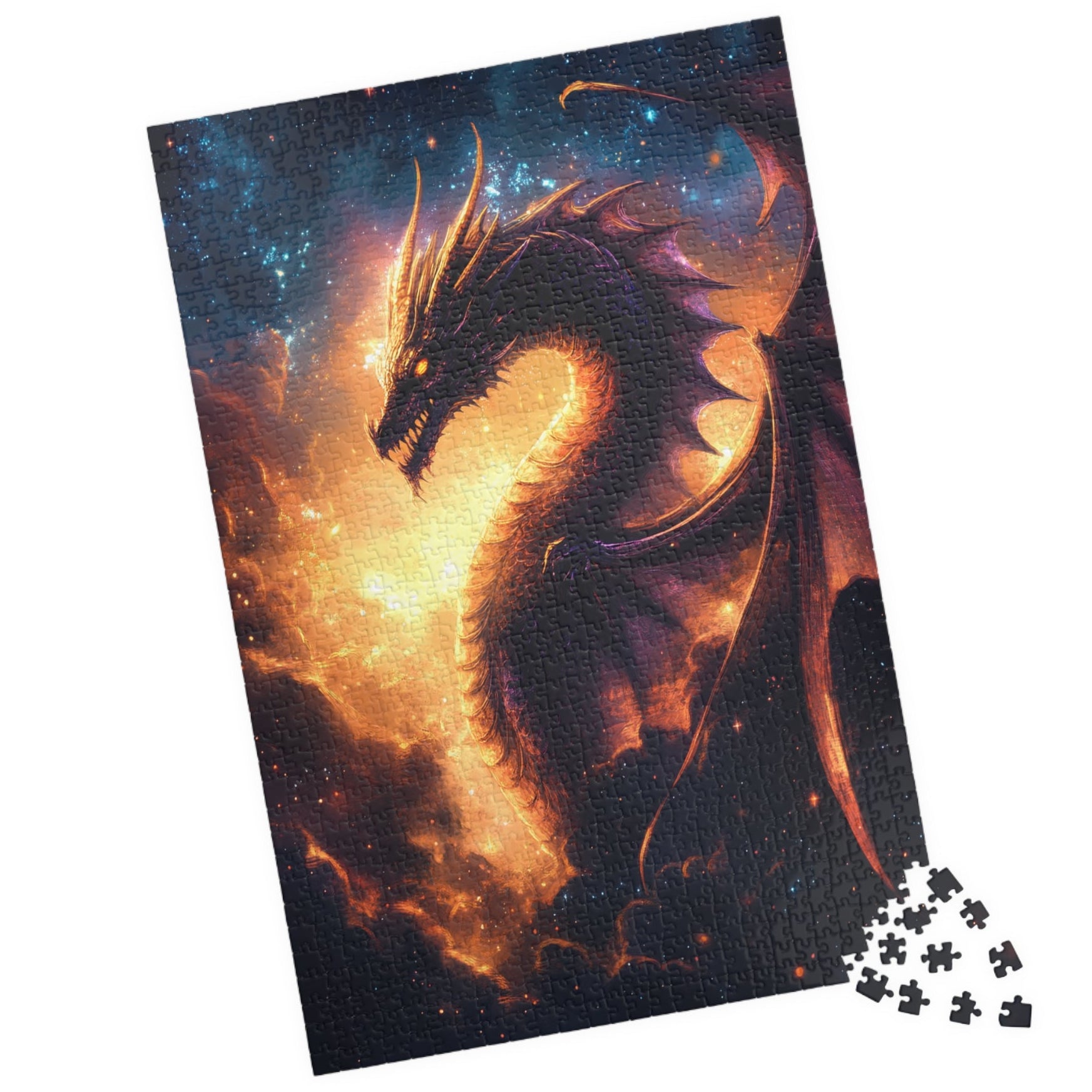 Fire Dragon Galaxy Puzzle Mystical Fantasy Jigsaw for Adults, Space Dragoncore Art Gift, Bookish Decor