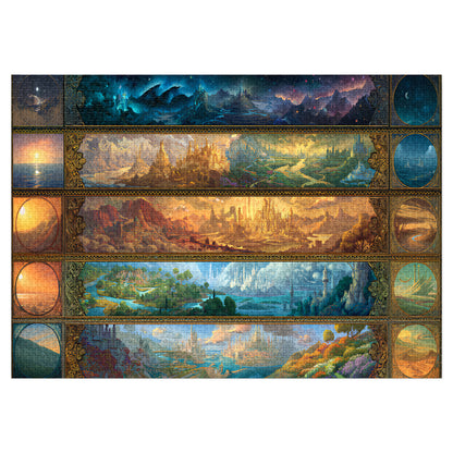 Fantasy Realms Puzzle 7 Court Elemental Jigsaw with Castles, Whimsical Magical Gift for Book Lovers