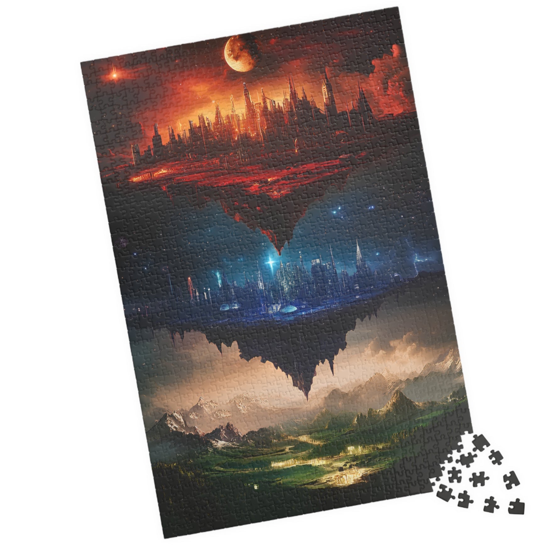 Floating Fantasy Worlds Jigsaw Puzzle Surreal Sky City & Mountain Landscape Art for Adults