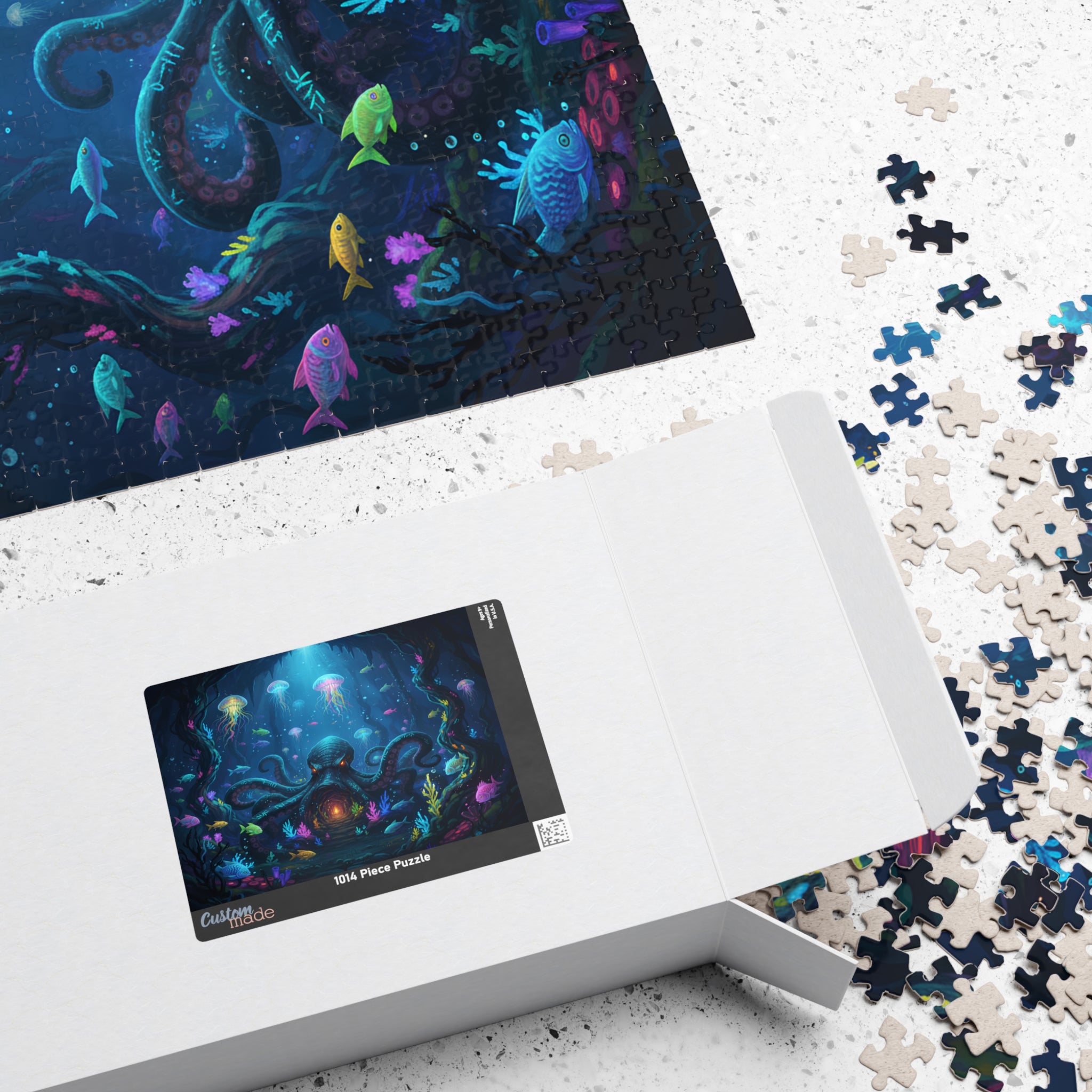 marine fantasy puzzle for décor, vibrant ocean abyss puzzle art, octopus and coral reef jigsaw