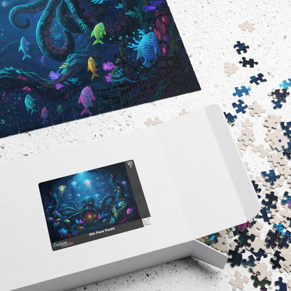 marine fantasy puzzle for décor, vibrant ocean abyss puzzle art, octopus and coral reef jigsaw