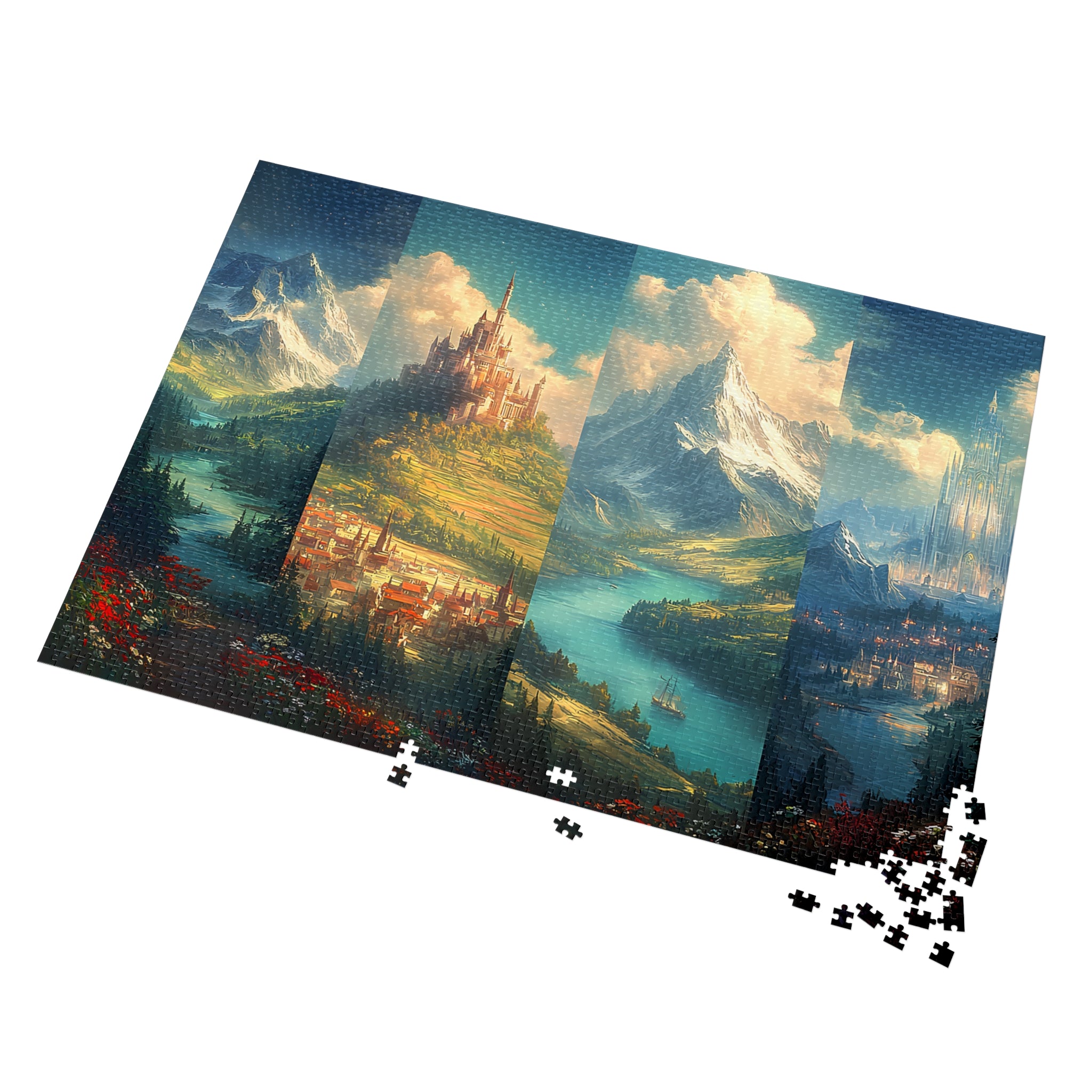 Scenes of Terrasen Fantasy Puzzle | Enchanted Kingdom Castle & Mountain River Jigsaw | Cozy Gift