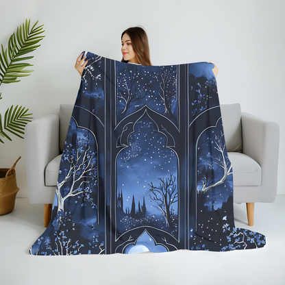 Moonlit Forest Gothic Arches Blanket | Cozy Celestial Throw for Reading Nook or Fantasy Home Decor