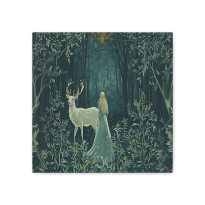 Enchanted Forest Stag & Maiden Canvas Wall Art Mystical Woodland Nature Lover Home Décor