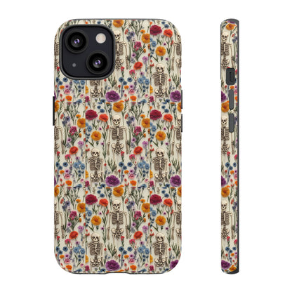 Skeleton Floral Phone Case – Gothic Vintage Botanical Skull Cover for iPhone, Samsung & Pixel Models