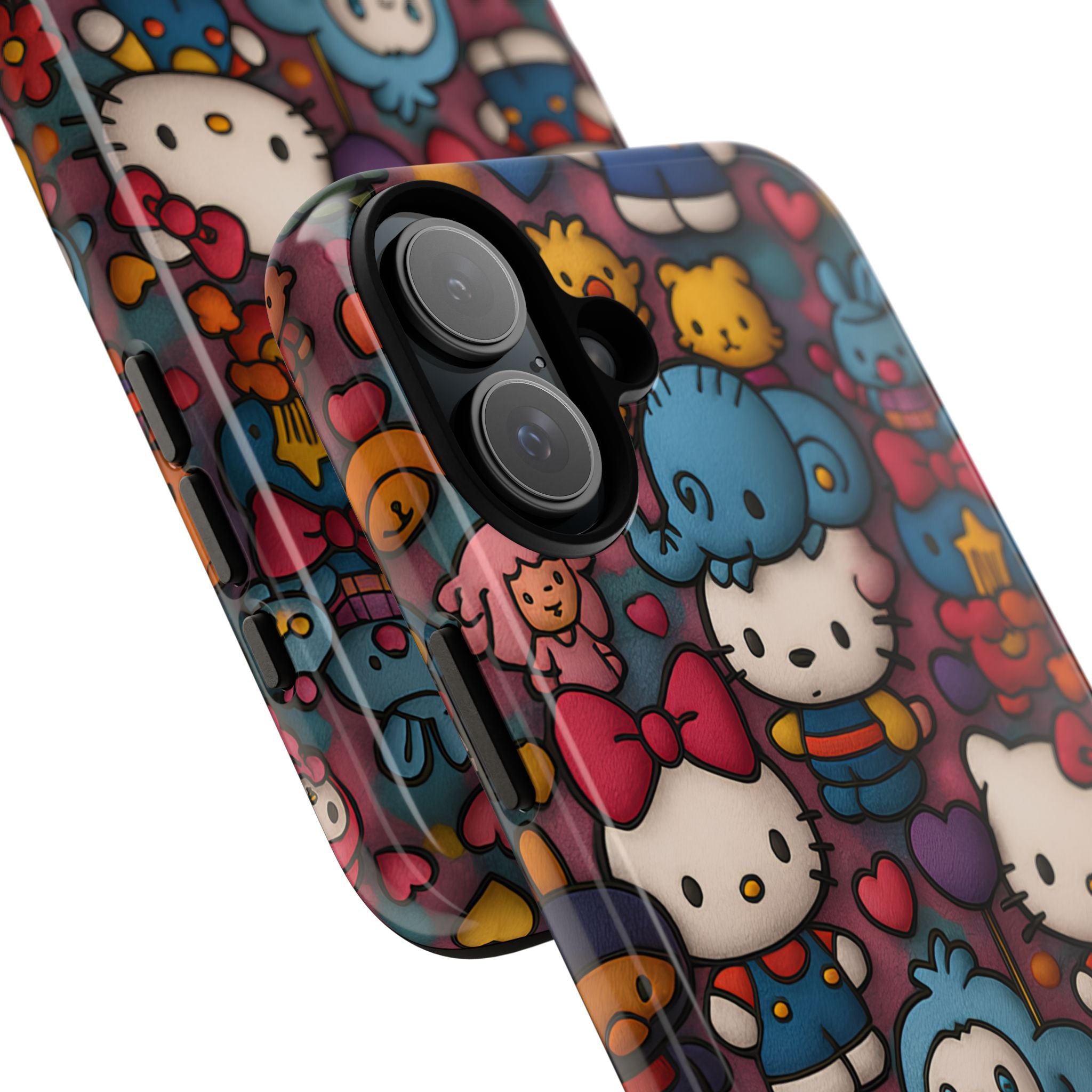 Cute Kawaii Cartoon Phone CaseColorful Hello Kitty Style Collage Cover for iPhone & Samsung